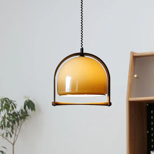 New Style Glass Pendant Light Dark Wood E27 Bulb Height Adjustable For Bedroom Dining Room Parlor Lamp Dropshipping Sunrise-bz Lights