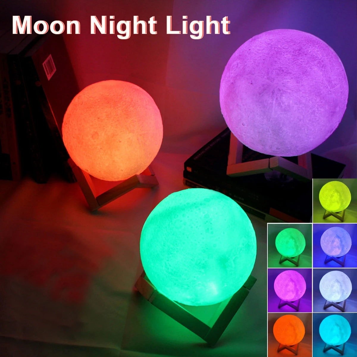 8cm Moon Lamp LED Night Light Battery Powered With Stand Starry Lamp Bedroom Decor Night Lights Kids Gift Moon Lamp Sunrise-bz Lights